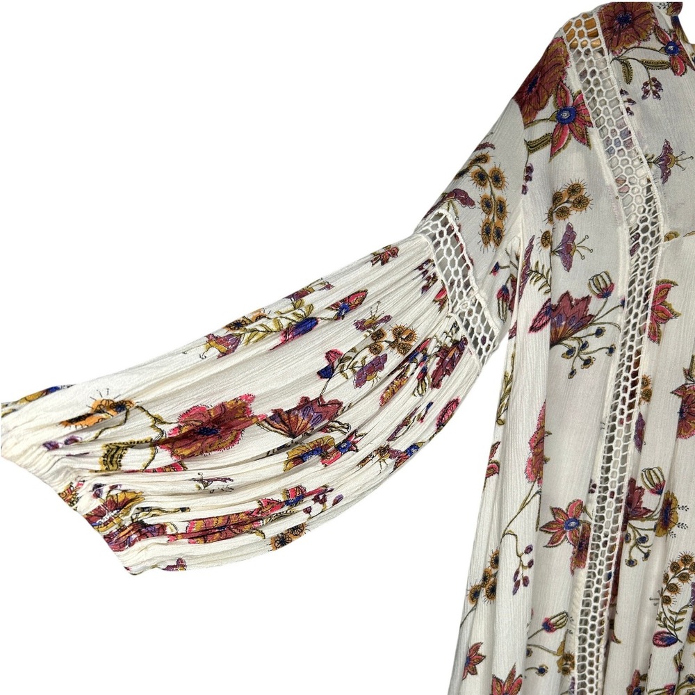 Free People Just The Two Of Us Tunic Dress XS Ivory Floral Boho Crochet Relaxed - Picture 6 of 15